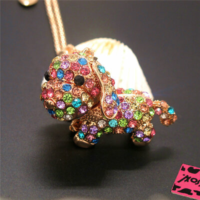 #ad New Multicolor Rhinestone Bling 3D Puppy Dog Pendant Holiday gifts Necklace $3.86