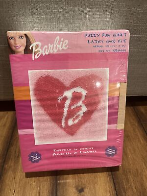 #ad Barbie Fuzzy Fun Heart Latch Hook Rug Kit Caron BB0001 13quot; x 13quot; New Sealed $19.60