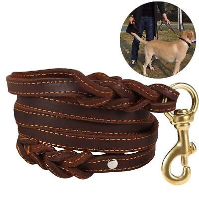 #ad Genuine Leather Dog Leash with Double Handle 6 ft Long amp; 5 8quot; Wide Braided ... $24.17