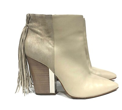 #ad SAM EDELMAN Mariel Womens Size 6 M Ivory Leather High Heel Tassel Ankle Boot $28.50