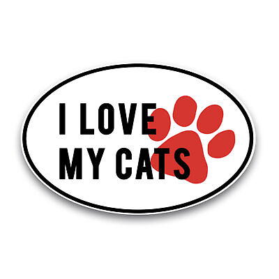 #ad #ad I Love My Cats Black and White with Red Paw Print Oval Magnet Decal 4x6 Inches $7.99