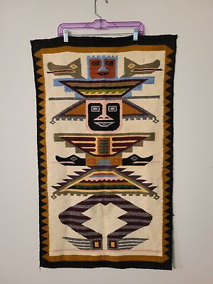 #ad Artesanías Tahuantinsuyo wall hanging wool cotton Folk art woven rug $155.99
