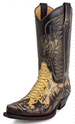 #ad Fashion Mens Faux Leather Embroidered Mid Calf Western Cowboy Boots Shoes Size $35.98
