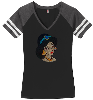 #ad Women#x27;s Jasmine Aladdin T Shirt Ladies Tee Shirt S 4XL Bling V Neck $34.99