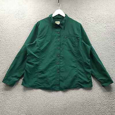 #ad LL Bean Button Up Shirt Men#x27;s 2X Long Sleeve Zip Pocket Green $12.99