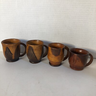 #ad Four wooden Cups Unmarked Handmade? $8.00