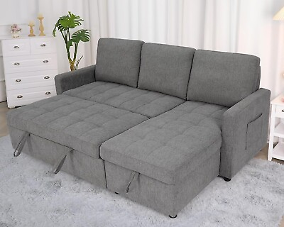 #ad L Shaped Sleeper Sofa Pull Out Couch Bed with Storage Chaise for Living Room US $618.99