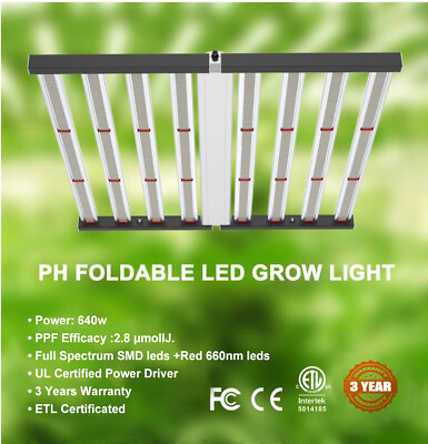 #ad 640W Foldable Bar LED Grow Light Full Spectrum 6X6FT Indoor Commercial Veg Bloom $349.49