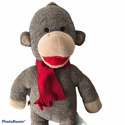 #ad Build A Bear Nick Sock Monkey Wearing Red Scarf Plush Stuffed 18” Doll BABW $15.00