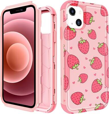 #ad Case for iPhone 15 Case Heavy Duty 3 in 1 Designer Strawberry Cute Hard Protec $22.98
