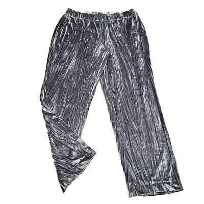 #ad Isaac Mizrahi Live Crushed Velvet Pull On Pants Petite Large Sz Gray w Pockets $24.96