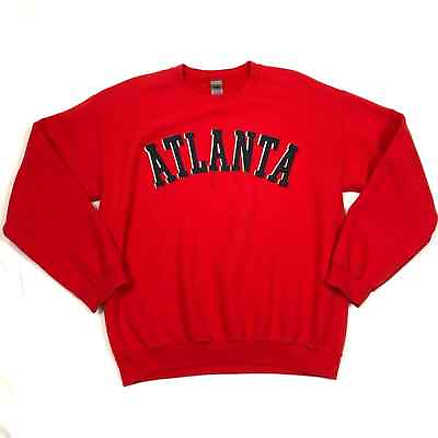 #ad Gildan Heavy Blend ATLANTA Logo Crewneck Vintage Style Women’s Size Medium Red $24.69