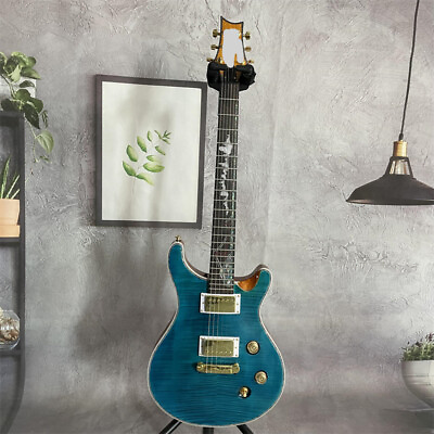 #ad Custom Blue Matteo Solid Body Electric Guitar Flamed Maple Top Gold HH Pickup $284.99