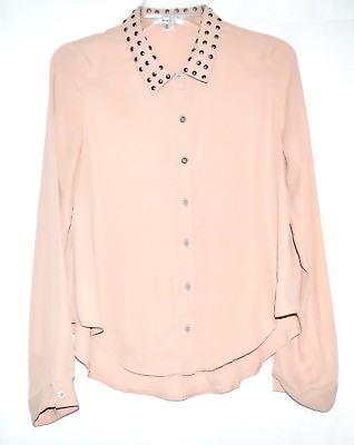 #ad Papaya Beige with Brassy Studded Collar Womens Long Sleeve Blouse Size M NW0T $19.99