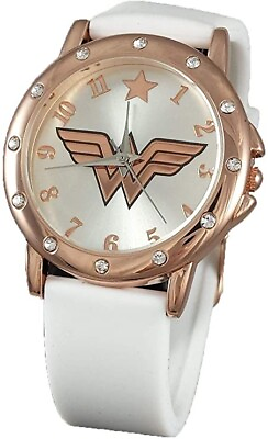 #ad Wonder Woman WOW5006 White Rubber Watch w Rosegold Case $14.99