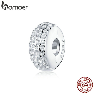 #ad BAMOER Solid S925 Sterling silver DIY Texture Charm Pave CZ Fit bracelet Jewelry $11.87