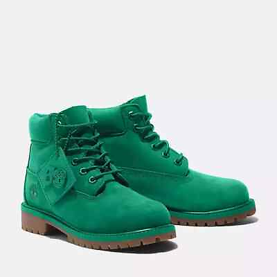 #ad Timberland TB0A6C1MJ30 Kids Green Leather Premium 6inch Waterproof Boots YE81 $99.99