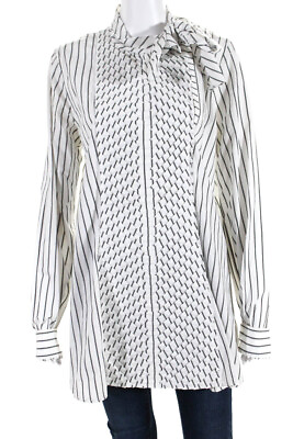 #ad JW Anderson Womens White Striped Tie Neck Long Sleeve Tunic Blouse Top Size 6 $58.81