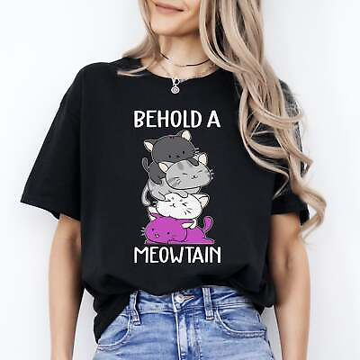 #ad Behold a meowtain T Shirt gift Funny cat pile Cat mom Unisex Tee Black Navy Dark $24.99