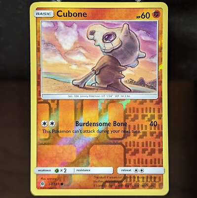 #ad Cubone 57 131 NM Reverse Holo Forbidden Light Pokemon Card lonely bones skulls $4.98
