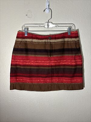 #ad Old Navy Women#x27;s Basket Weave Red Brown Stripe Boho Burlap Mini Skirt Size 6 $17.00