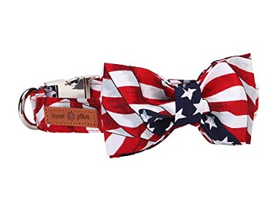 #ad Patriotic Dog Collar with Bowtie 4th of July Soft and Comfortable Adjustable ... $26.27