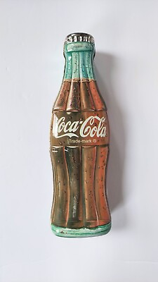 #ad Coca Cola Coke Bottle Shaped Metal Lidded Tin 1996 $14.99