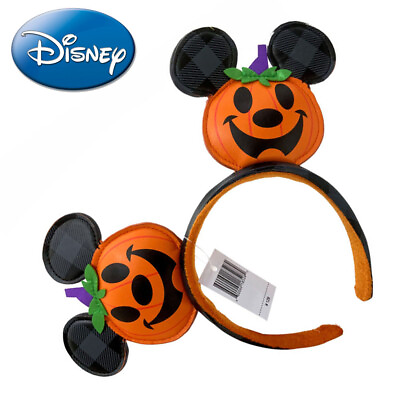 #ad Disney Parks Mickey Halloween Pumpkin Headband Ears Jack O#x27; Lantern Cute $15.70