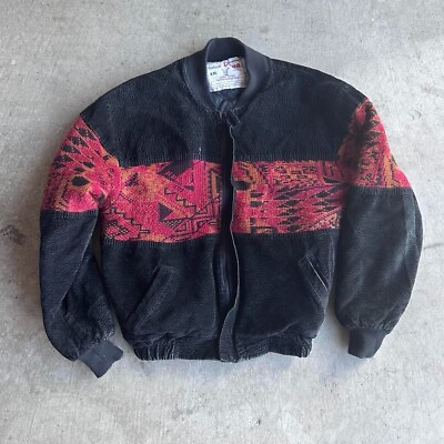 #ad #ad 90s Vintage Confezioni Dapa Suede Bomber Jacket Pattern Aztec Made in ITALY XXL $39.99
