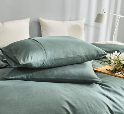 #ad TUMEI 100% Linen Pillow Cases Queen Set of 2 Linen Bed Pillow Covers Standa... $19.05