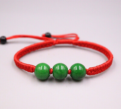 #ad Fine Green Jade Jadeite Women Men 10mm Smooth Beads Weave Red Rope Bracelet $1.79