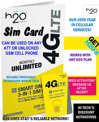 #ad H2O H20 WIRELESS SIM CARD PLUS ✅ 50% OFF ✅ ANY MONTHLY PLAN ACTIVATION $4.95