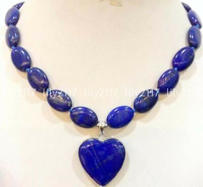 #ad Natural 13x18mm blue lapis lazuli oval heart pendant Gemstone necklace 18#x27;#x27; AAA $11.69