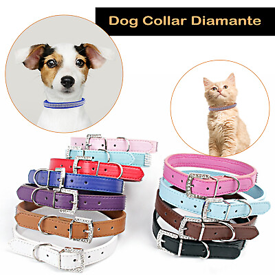 Dog Collar Strong Rhinestone Crystal PU Leather DIY Dogs Cats Small Medium Large $6.26