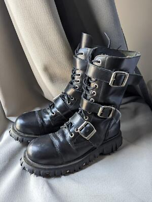#ad vintage TUK buckle boots 11 US 45 EU punk GOTHIC hot topic COMBAT black Y2K $168.95
