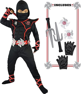 #ad Black Deluxe Ninja Costume for Kids Boys Halloween Costume Dress Up Small 5 7yrs $19.59