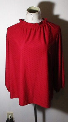 #ad Women#x27;s ADRIANNA PAPELL Crimson Ruffle Neck Long Sleeve Top Size XL NWT $69.00 $33.60