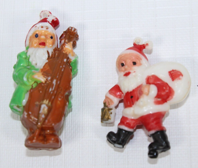 #ad 2 Vintage Santa Claus Sack Cello Plastic Christmas Ornament Hong Kong small Ab $10.20