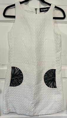 #ad Desigual Ladies Sleeveless Sheath Dress White Textured Lined Sz 38 Style 31V2L00 $30.00