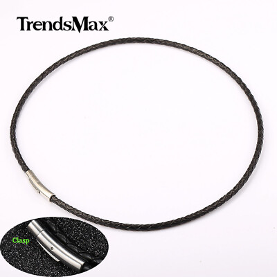 #ad For Men Black Braided Leather Rope Necklace Stainless Steel Secure Clasp 16quot; 30quot; $8.54