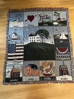 #ad 12 Month Holiday Woven Throw Tapestry Blanket With Fringe $19.97