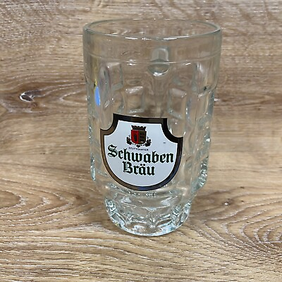 #ad Vintage German SCHWABEN BRAU Dimpled Glass Beer Stein Bier Stuttgart 6quot; Tall $11.99
