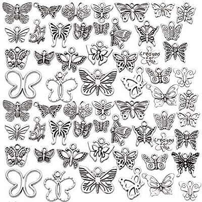 #ad 60pcs Silver Butterfly Charms Tibetan Butterfly Shape Alloy Pendants Insect C... $9.85