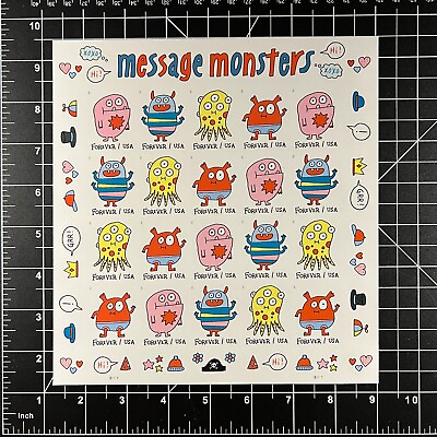 #ad 2021 USPS SHEET OF 20 FIRST CLASS FOREVER STAMPS MESSAGE MONSTERS w STICKERS 68¢ $13.60