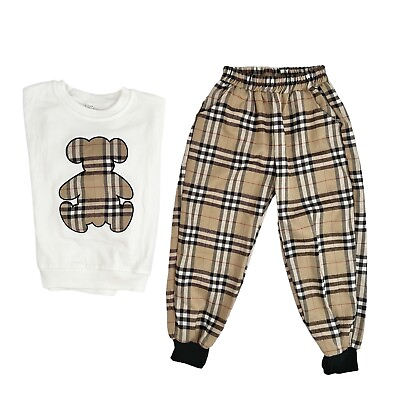 #ad Girls Bear And Plaid Print Sweatshirt With Sweatpants 5 6 $30.00