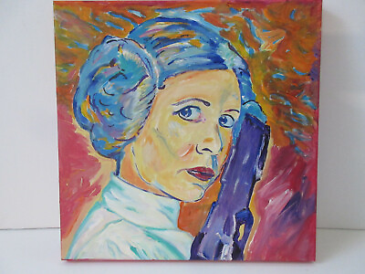 #ad Princess Leia Star Wars Original Pop Bright Acrylic Paint Art 12quot; x 12quot; Signed $49.95