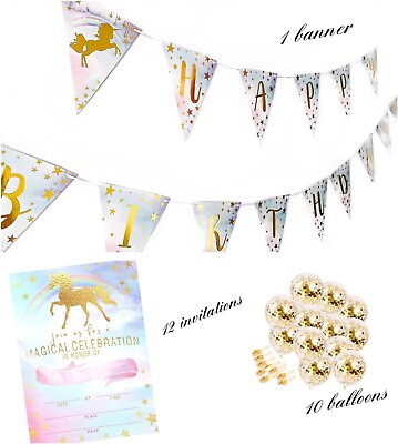 #ad Unicorn Party Supplies set NYusta Party New Balloons Banner Invitations $9.99