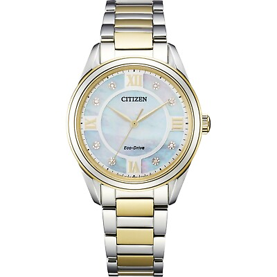 #ad Citizen Eco Drive Women#x27;s Diamond Accent Mother of Pearl Watch 32mm EM0874 57D $161.99