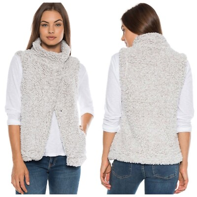#ad Dylan Solid Frosty Tipped Cozy Vest with Knit Lining Putty Gray Sherpa Large $26.25