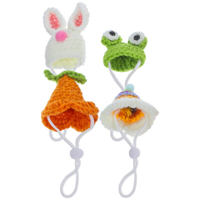 #ad 4 Pcs Mini Pet Hat Household Small Animal Delicate Knitted Has Hamster Hats $14.35
